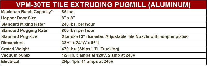 Peter Pugger VPM-30TE Tile Extruder